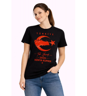 Kadın TÜRKİYE Ay Yıldız 2026 Dünya Kupasi Taraftar Forma T-Shirt - Siyah