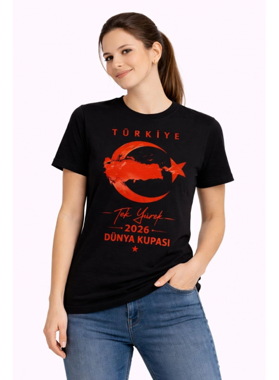 Kadın TÜRKİYE Ay Yıldız 2026 Dünya Kupasi Taraftar Forma T-Shirt - Siyah Kadın TÜRKİYE Ay Yıldız 2026 Dünya Kupasi Taraftar Forma T-Shirt - Siyah