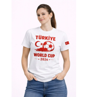 Kadın Türkiye World Cup 2026 Baskılı Tişört Futbol Temalı Forma T-Shirt - Beyaz