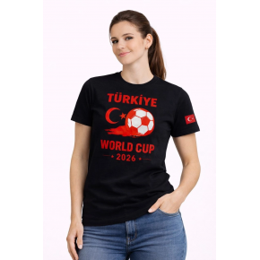 Kadın Türkiye World Cup 2026 Baskılı Tişört Futbol Temalı Forma T-Shirt - Siyah