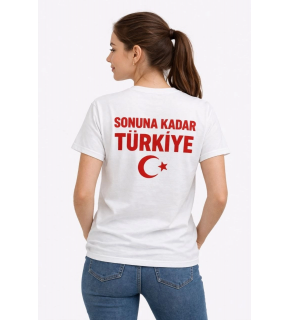 Kadın TÜRKİYE Ay Yıldız Baskılı Taraftar Forma T-Shirt - Beyaz