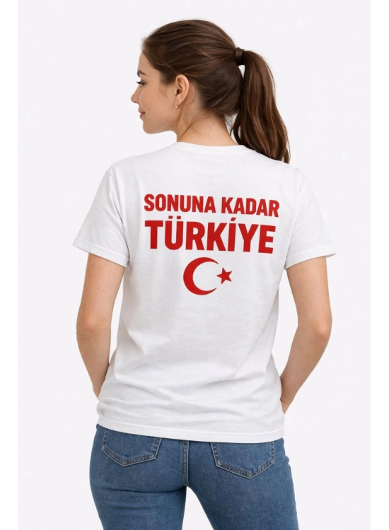 Kadın TÜRKİYE Ay Yıldız Baskılı Taraftar Forma T-Shirt - Beyaz Kadın TÜRKİYE Ay Yıldız Baskılı Taraftar Forma T-Shirt - Beyaz