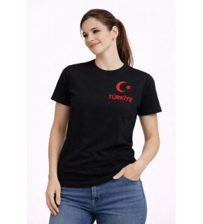 Kadın TÜRKİYE Ay Yıldız Baskılı Taraftar Forma T-Shirt - Siyah