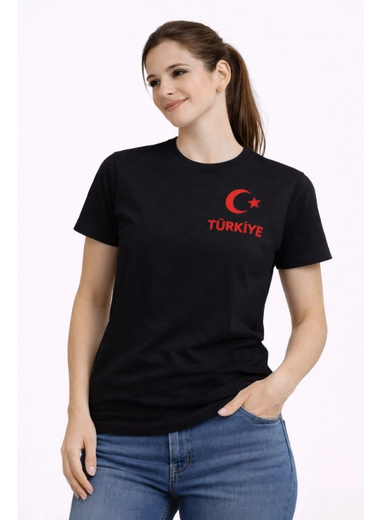 Kadın TÜRKİYE Ay Yıldız Baskılı Taraftar Forma T-Shirt - Siyah Kadın TÜRKİYE Ay Yıldız Baskılı Taraftar Forma T-Shirt - Siyah