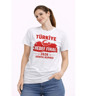 Kadın TÜRKİYE Baskılı Tişört Ay Yıldız 2026 Dünya Kupası Taraftar Forma T-Shirt - Beyaz