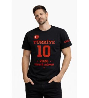 Erkek TÜRKİYE Baskılı Tişört 2026 Dünya Kupası Taraftar Forma T-Shirt - Siyah