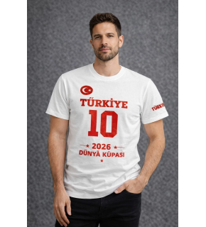 Erkek TÜRKİYE Baskılı Tişört 2026 Dünya Kupası Taraftar Forma T-Shirt - Beyaz