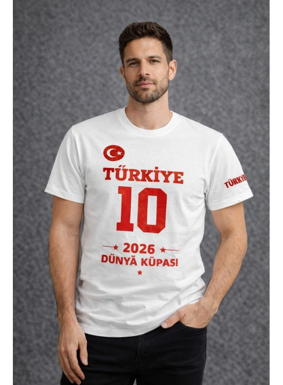 Erkek TÜRKİYE Baskılı Tişört 2026 Dünya Kupası Taraftar Forma T-Shirt - Beyaz Erkek TÜRKİYE Baskılı Tişört 2026 Dünya Kupası Taraftar Forma T-Shirt - Beyaz
