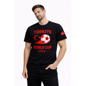 Erkek Türkiye World Cup 2026 Baskılı Tişört Futbol Temalı Forma T-Shirt - Siyah