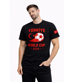 Erkek Türkiye World Cup 2026 Baskılı Tişört Futbol Temalı Forma T-Shirt - Siyah