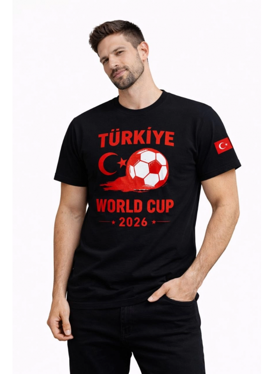 Erkek Türkiye World Cup 2026 Baskılı Tişört Futbol Temalı Forma T-Shirt - Siyah Erkek Türkiye World Cup 2026 Baskılı Tişört Futbol Temalı Forma T-Shirt - Siyah