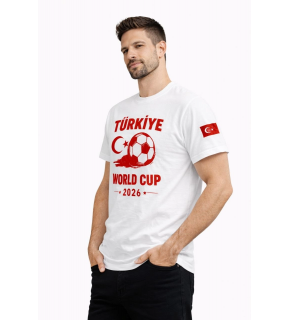 Erkek Türkiye World Cup 2026 Baskılı Tişört Futbol Temalı Forma T-Shirt - Beyaz