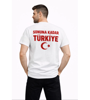 Erkek TÜRKİYE Ay Yıldız Baskılı Taraftar Forma T-Shirt - Beyaz