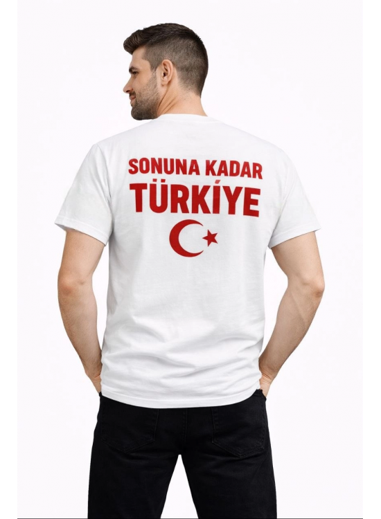 Erkek TÜRKİYE Ay Yıldız Baskılı Taraftar Forma T-Shirt - Beyaz