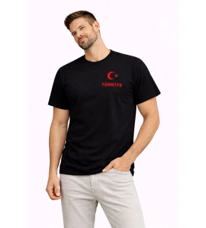 Erkek TÜRKİYE Ay Yıldız Baskılı Taraftar Forma T-Shirt - Siyah