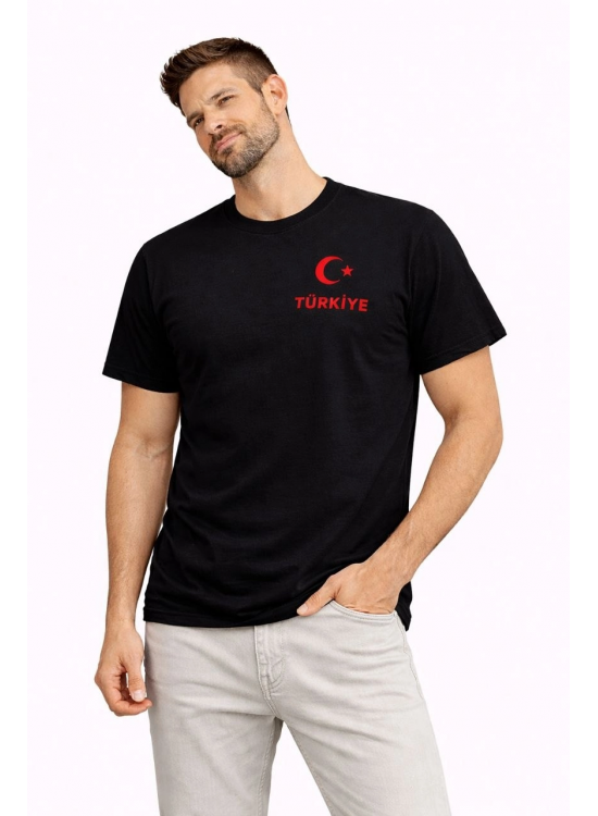 Erkek TÜRKİYE Ay Yıldız Baskılı Taraftar Forma T-Shirt - Siyah Erkek TÜRKİYE Ay Yıldız Baskılı Taraftar Forma T-Shirt - Siyah