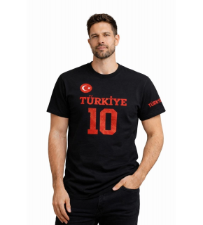 Erkek TÜRKİYE Ay Yıldız Baskılı 10 Numara Forma Tişört Taraftar T-Shirt - Siyah