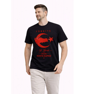 Erkek TÜRKİYE Ay Yıldız Baskılı Taraftar Forma T-Shirt - Siyah