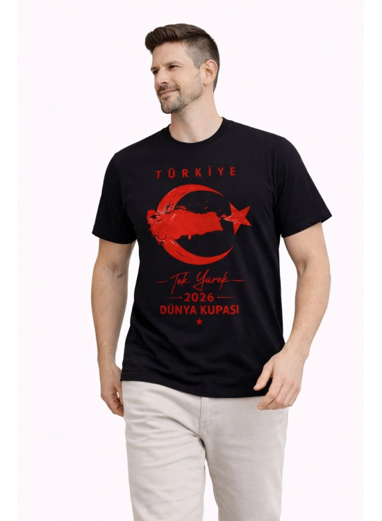 Erkek TÜRKİYE Ay Yıldız Baskılı Taraftar Forma T-Shirt - Siyah Erkek TÜRKİYE Ay Yıldız Baskılı Taraftar Forma T-Shirt - Siyah