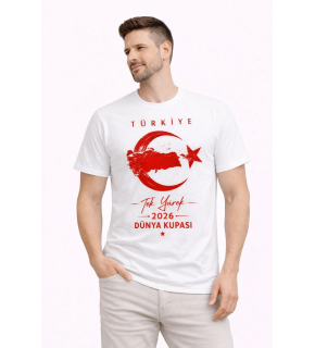 Erkek TÜRKİYE Ay Yıldız Baskılı Taraftar Forma T-Shirt - Beyaz