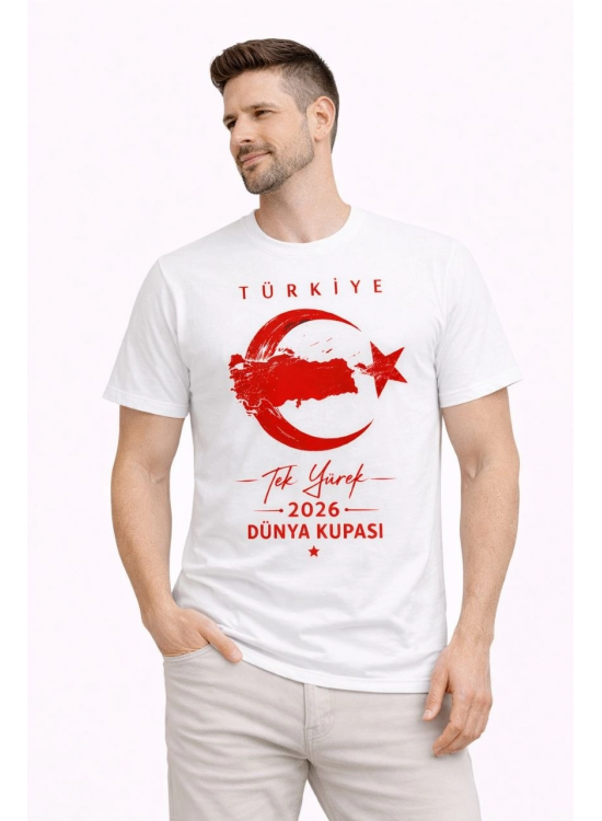 Erkek TÜRKİYE Ay Yıldız Baskılı Taraftar Forma T-Shirt - Beyaz Erkek TÜRKİYE Ay Yıldız Baskılı Taraftar Forma T-Shirt - Beyaz