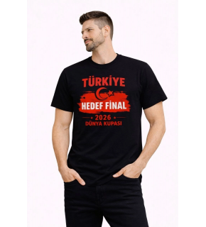 Erkek TÜRKİYE Baskılı Tişört Ay Yıldız 2026 Dünya Kupası Taraftar Forma T-Shirt - Siyah