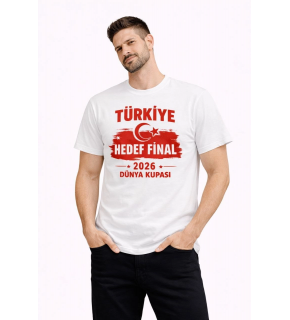 Erkek TÜRKİYE Baskılı Tişört Ay Yıldız 2026 Dünya Kupası Taraftar Forma T-Shirt - Beyaz