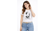 Kadın Atatürk Baskılı Tişört Kısa Kollu Bisiklet Yaka T-Shirt - Beyaz Kadın Atatürk Baskılı Tişört Kısa Kollu Bisiklet Yaka T-Shirt - Beyaz
