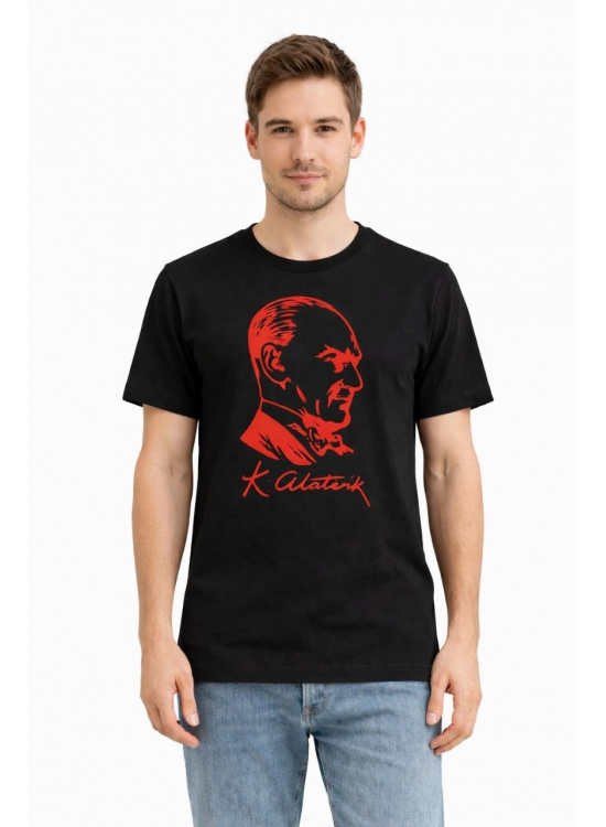 Erkek Atatürk Baskılı Tişört Kısa Kollu Bisiklet Yaka T-Shirt - Siyah Erkek Atatürk Baskılı Tişört Kısa Kollu Bisiklet Yaka T-Shirt - Siyah