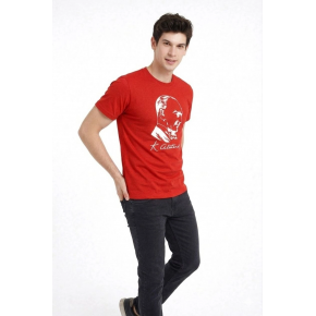 Erkek Atatürk Baskılı Tişört Kısa Kollu Bisiklet Yaka T-Shirt - Kırmızı