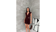Kadın Kruvaze Drapeli Tokalı Mini Elbise Şık Gece Davet Abiye - Kahverengi Kadın Kruvaze Drapeli Tokalı Mini Elbise Şık Gece Davet Abiye - Kahverengi