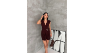 Kadın Kruvaze Drapeli Tokalı Mini Elbise Şık Gece Davet Abiye - Kahverengi Kadın Kruvaze Drapeli Tokalı Mini Elbise Şık Gece Davet Abiye - Kahverengi