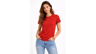 Kadın Flam Kumaş Melanj Dokulu Regular Fit Tişört Bisiklet Yaka Yazlık T-Shirt - Kiremit Kadın Flam Kumaş Melanj Dokulu Regular Fit Tişört Bisiklet Yaka Yazlık T-Shirt - Kiremit