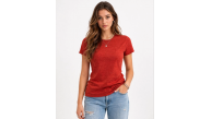 Kadın Flam Kumaş Melanj Dokulu Regular Fit Tişört Bisiklet Yaka Yazlık T-Shirt - Kiremit Kadın Flam Kumaş Melanj Dokulu Regular Fit Tişört Bisiklet Yaka Yazlık T-Shirt - Kiremit