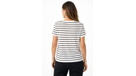 Kadın Çizgili Yazlık Triko T-Shirt Bisiklet Yaka Rahat Kalıp Tişört - Beyaz Kadın Çizgili Yazlık Triko T-Shirt Bisiklet Yaka Rahat Kalıp Tişört - Beyaz
