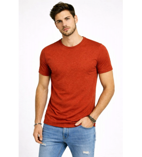 Erkek Flam Kumaş Melanj Dokulu Regular Fit Tişört Bisiklet Yaka Yazlık T-Shirt - Kiremit