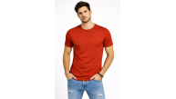 Erkek Flam Kumaş Melanj Dokulu Regular Fit Tişört Bisiklet Yaka Yazlık T-Shirt - Kiremit Erkek Flam Kumaş Melanj Dokulu Regular Fit Tişört Bisiklet Yaka Yazlık T-Shirt - Kiremit