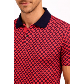 Erkek Pike Kumaş Polo Yaka Desenli Tişört Kısa Kol Yazlık T-Shirt - Kırmızı