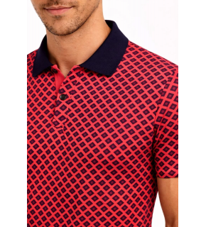 Erkek Pike Kumaş Polo Yaka Desenli Tişört Kısa Kol Yazlık T-Shirt - Kırmızı