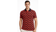 Erkek Pike Kumaş Polo Yaka Palmiye Desenli Tişört Kısa Kol Yazlık T-Shirt - Kırmızı
