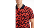 Erkek Pike Kumaş Polo Yaka Palmiye Desenli Tişört Kısa Kol Yazlık T-Shirt - Kırmızı