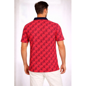 Erkek Pike Kumaş Polo Yaka Palmiye Desenli Tişört Kısa Kol Yazlık T-Shirt - Kırmızı