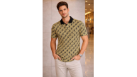 Erkek Pike Kumaş Polo Yaka Palmiye Desenli Tişört Kısa Kol Yazlık T-Shirt - Sarı Erkek Pike Kumaş Polo Yaka Palmiye Desenli Tişört Kısa Kol Yazlık T-Shirt - Sarı