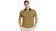 Erkek Pike Kumaş Polo Yaka Palmiye Desenli Tişört Kısa Kol Yazlık T-Shirt - Sarı
