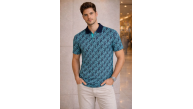 Erkek Pike Kumaş Polo Yaka Palmiye Desenli Tişört Kısa Kol Yazlık T-Shirt - Turkuaz Erkek Pike Kumaş Polo Yaka Palmiye Desenli Tişört Kısa Kol Yazlık T-Shirt - Turkuaz