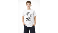 Erkek Çocuk Atatürk Baskılı Tişört Kısa Kollu Bisiklet Yaka T-Shirt - Beyaz