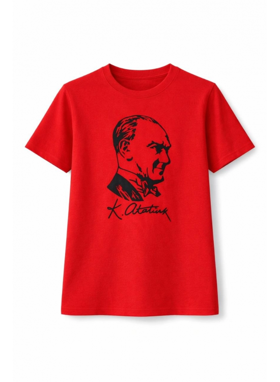 Kız Çocuk Atatürk Baskılı Tişört Kısa Kollu Bisiklet Yaka T-Shirt - Kırmızı Kız Çocuk Atatürk Baskılı Tişört Kısa Kollu Bisiklet Yaka T-Shirt - Kırmızı