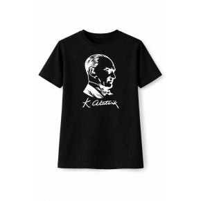 Erkek Çocuk Atatürk Baskılı Tişört Kısa Kollu Bisiklet Yaka T-Shirt - Siyah