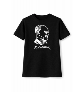 Erkek Çocuk Atatürk Baskılı Tişört Kısa Kollu Bisiklet Yaka T-Shirt - Siyah