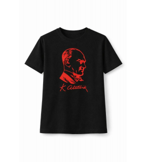 Kız Çocuk Atatürk Baskılı Tişört Kısa Kollu Bisiklet Yaka T-Shirt - Siyah